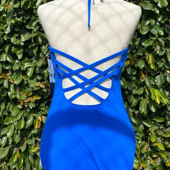 NWT La Blanca Women's One PIece Swimsuit Size 14 Blue Strappy Plunge - Picture 4 of 8
